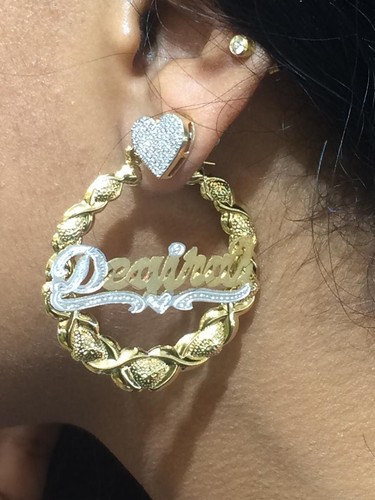 14K Gold Overlay Personalized Hoop Name 