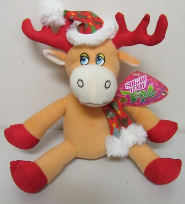 2013 NEN Sugar Loaf Christmas Sitting Moose Plush 12 Inch  Stuffed Green 