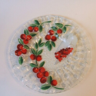 Anne C Ross 1987 Cranberry Fused Art Glass 8.5 Inch Plate Signed