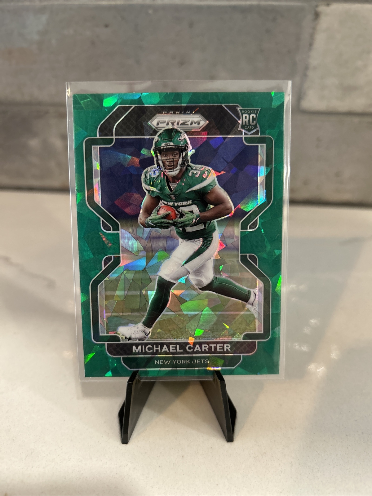 2021 Panini Prizm Michael Carter #365 Green Cracked Ice Jets Rookie Color Match