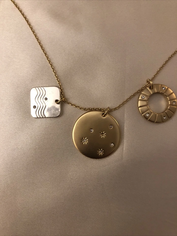 Collar de dos tonos Lucky Brand 3 dijes: cuadrado, rayos de sol y disco acento de cristal nuevo con etiquetas Foto 2 de 4