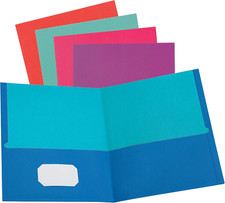 2 Pocket Folders, Textured Paper, Assorted Colors Blue, Purple, Teal, Orange, P