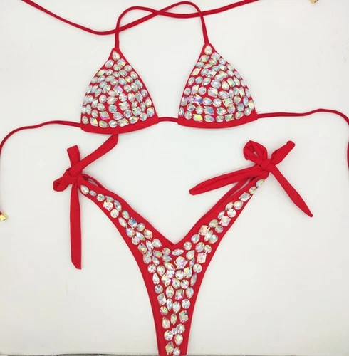 Conjunto de bikini de diamantes traje de baño vendaje push up estrás piedras brillantes traje de baño - Imagen 28 de 28