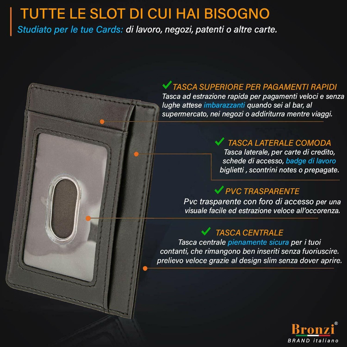 Portafoglio Da Uomo in Vera Pelle RFID Blocco Trifold