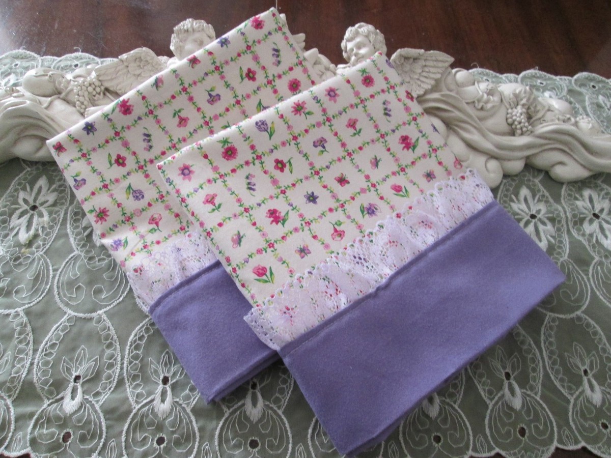 Lot De 2 Taies D'Oreiller Cottage Fleurs Violette – Full/Queen – Homesweethomequilts