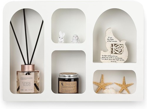 White Decorative Floating Wall Shelf, Geometric Arched Wall Shelf, Boho Nordic
