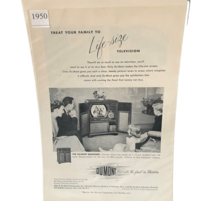 Vintage 1950 Dumont Television Treat Your Family Ad Advertisement