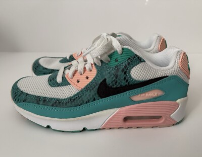 Nike Air Max 90 Washed Teal Snakeskin Sneakers DR8926-300 GS Youth Size 4Y
