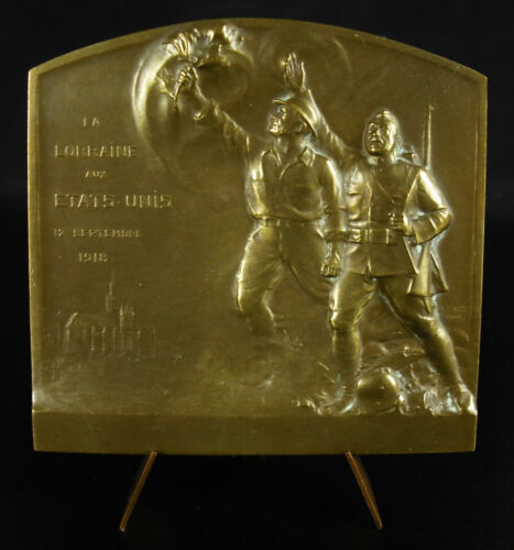 Médaille La Lorraine hommage USA Etats-Unis 1918 Alfred FINOT Monument Flirey - Afbeelding 1 van 4