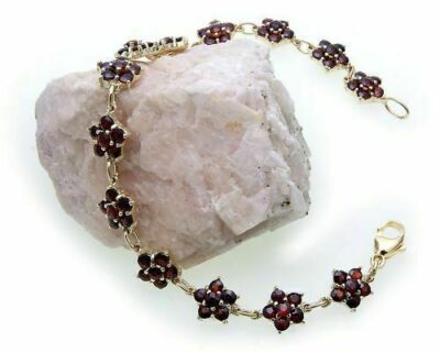 Bracelet Avec Grenat Argent Véritable 925 19 CM Sterling 2961/8GR