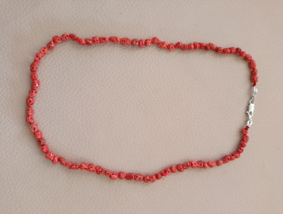 Collana CORALLO naturale SCIACCA argento 925 girocollo unisex cm 50 nuova - Immagine 2 di 4