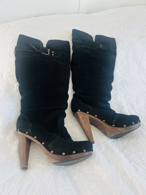 Steve Madden L-Yea Black Leather Studded Buckle Knee High Platform Boots Size 8