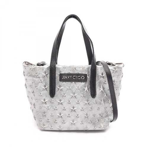 JIMMY CHOO MINISARA Star Studs 2WAY Handbag Leather Silver Used