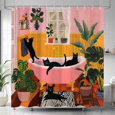 Funny Cat Shower Curtain  ,  Cute Humorous Black Cat Matisse Shower Curtains f...