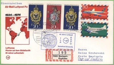 Germany 1974 Lufthansa 40th Anniversary Flight Cover Stuttgart - Rio de Janeiro