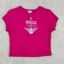 Camiseta de bebé Rue21 Nashville 1984 con gráfico de guitarra rosa para mujer manga corta grande
