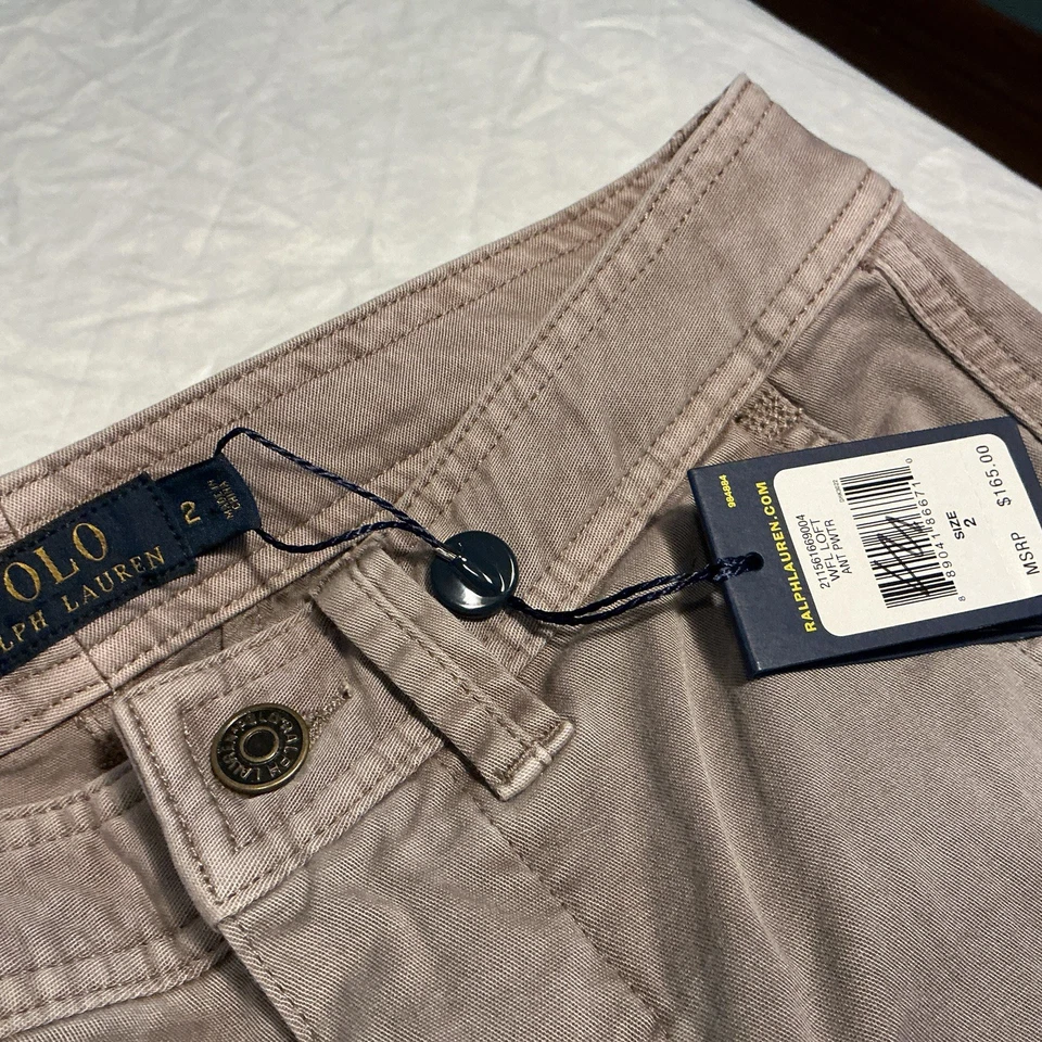 Polo Ralph Lauren 女式工装裤 2 码踝拉链口袋,棕褐色,紧身版型 — 第 3/4 张图片