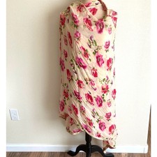 Dupatta Indian Wear Roses Floral Print Pink Cream Gold Contrast Border 92'' L