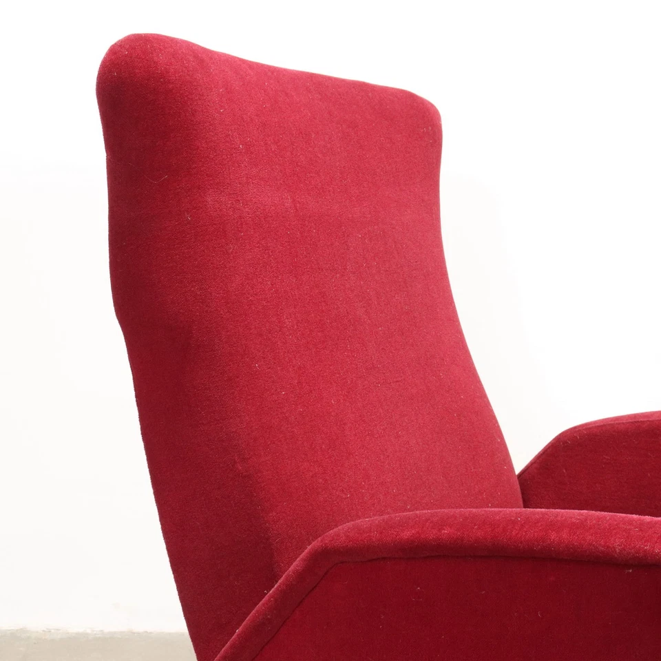 Sillones Vintage Tela Roja Espuma Latón Diseño Italia Años 50 Originales Foto 4 de 4