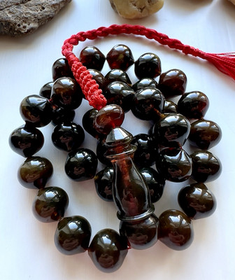 Natural Baltic Amber 47g. Islamic Prayer Rosary 33 Pumpkin Cherry Pressed Beads