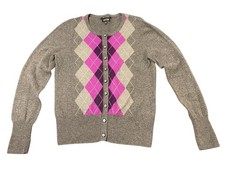 Apt 9 Womens M Purple  Gray Argyle 100 Cashmere Cardigan Quiet Luxury Preppy