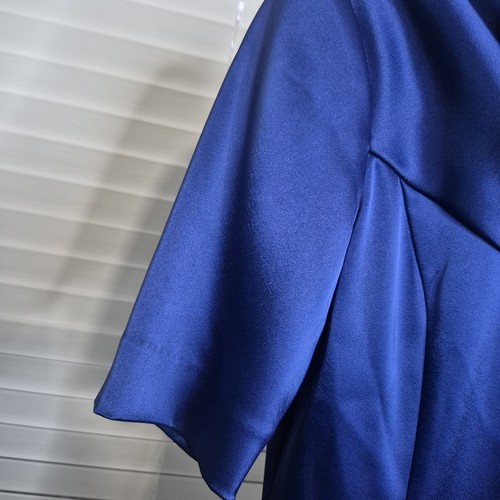 Womens 2 St John Blue Cocktail Dress Blue Cowl Zipper Short Sleeve Drape Satin - Picture 8 of 8