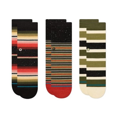 Stance Kids Merry 3 Pair Crew Socks Youth Size L 3-5.5 NWT Red & Green Stripe