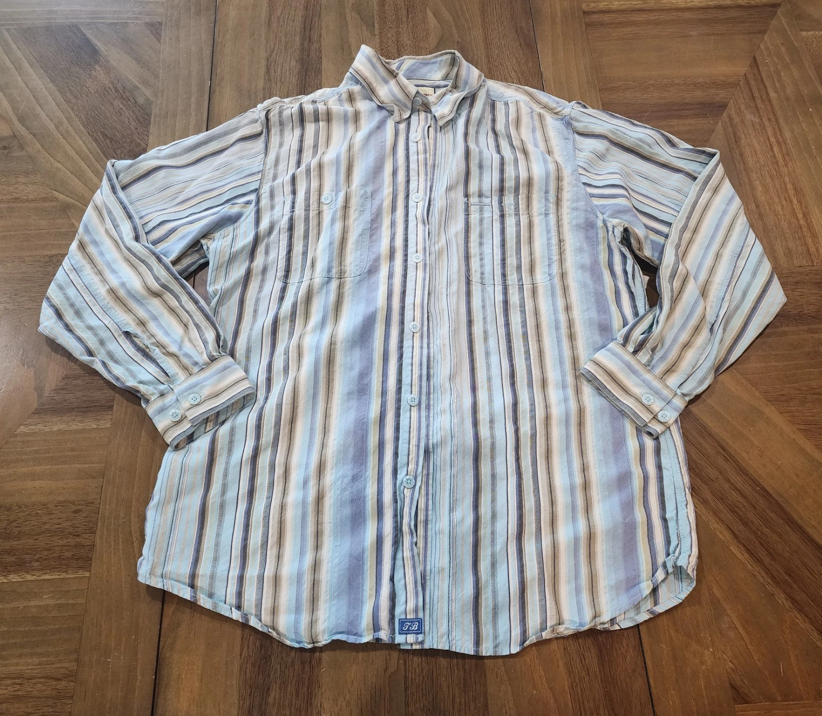 Tommy Bahama 100% Silk Shirt Medium Long Sleeve Button Up Blue Striped