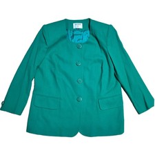 Kasper II ASL Women's Teal Green Laine Blazer Jacket Size 16 Button Front Pocket