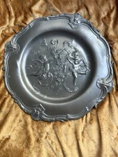 Antique Style Pewter Wall Plate Cherubs & Floral Relief 🌸 Baroque Rococo Decor