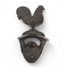 Rustic Cast Iron Rooster Beer Bottle Opener – Wall Mounted Country Farmhouse Dec