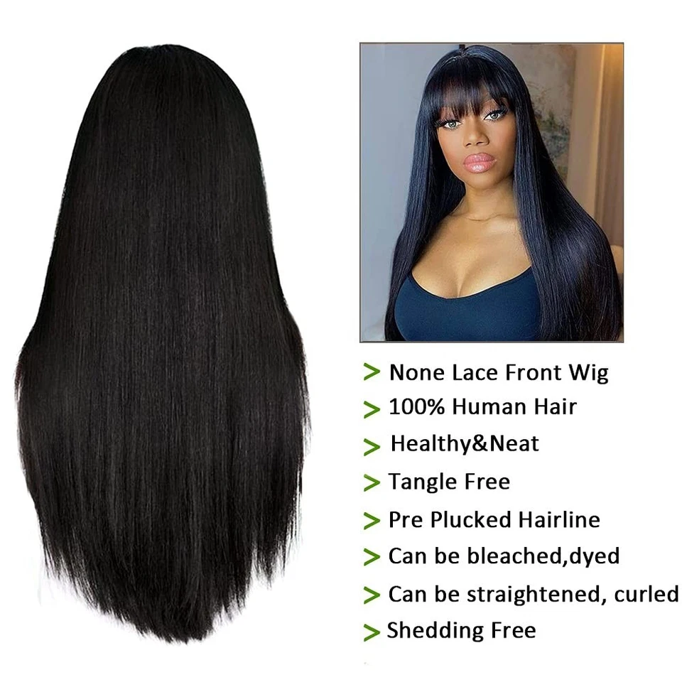 Straight Wigs with Bangs Human Hair Wigs for Black Women None Lace Front Wigs - Image 4 of 4