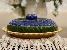 Vintage WCL Ceramic Hand Painted Blueberry Pie Plate with Lid