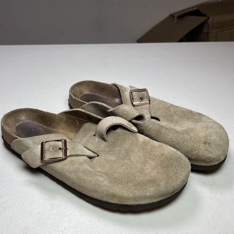 Birkenstock Boston Taupe Suede Leather Soft Footbed Clogs Slip-Ons