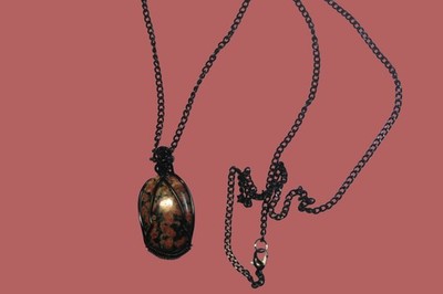 Designer Jewelry Flower Obsidian w/black chain and wire-SKU 06291