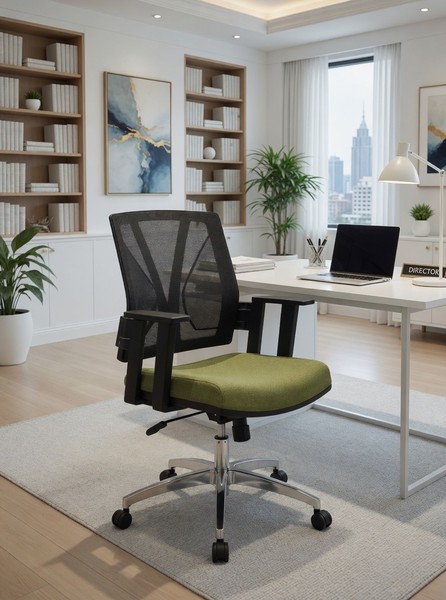 GrüNer BüRosessel Mit Ergonomischer RüCkenlehne Und Stabilem Metallgestell-image