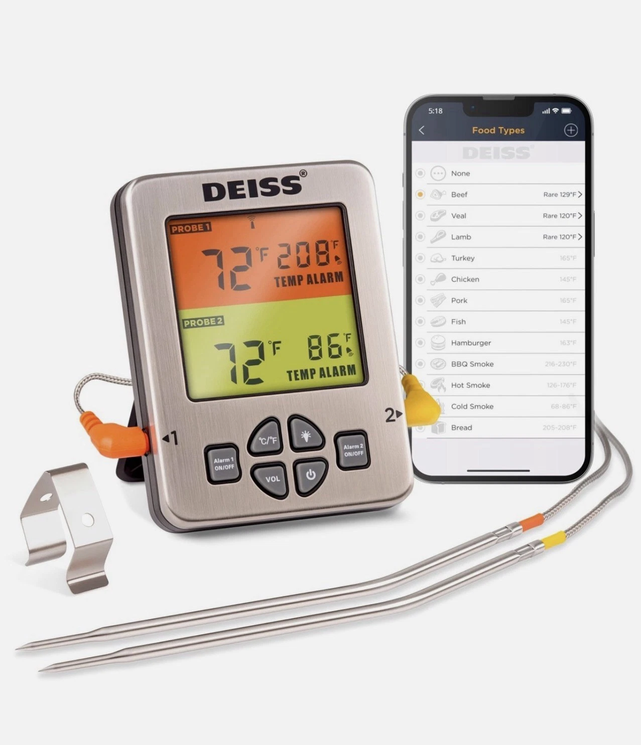 DEISS Wireless Meat Thermometer Dual Probe Bluetooth BBQ Grill Oven TimerApp New
Opens in a new wind