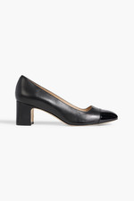 Stuart Weitzman Milla Smooth/Patent Leather Cap Toe Pump in Black Size 10