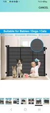 44 Inch Tall Retractable Mesh Baby Gate Black Tall Animal Gate Cats Dogs Kids