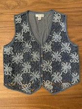 Vintage Denim Vest Chrysantheme Cotton Sz 1X Exclusive Floral Design