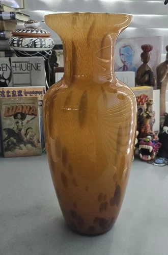 Vtg Large 15" Maestri Vetrai Murano Hand Blown Art Glass Vase Gold Flake Italy