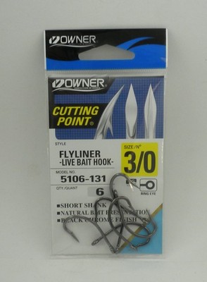 Owner 5106-131 Flyliner Live Bait Hook Welded Ring Black Chrome Size 3/0 6CT