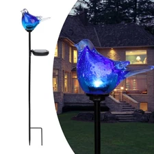Afirst Solar Bluebird Garden Stake Lights - Hand Blown Glass Decorative Garde...