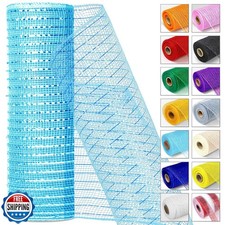Soft Blue Metallic Deco Mesh Ribbon   10" x 10 Yards Roll for Wreaths, Crafts