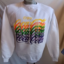 True Vintage Coca-Cola Sweatshirt Large 1990's Hanes Enjoy Logo Rainbow USA
