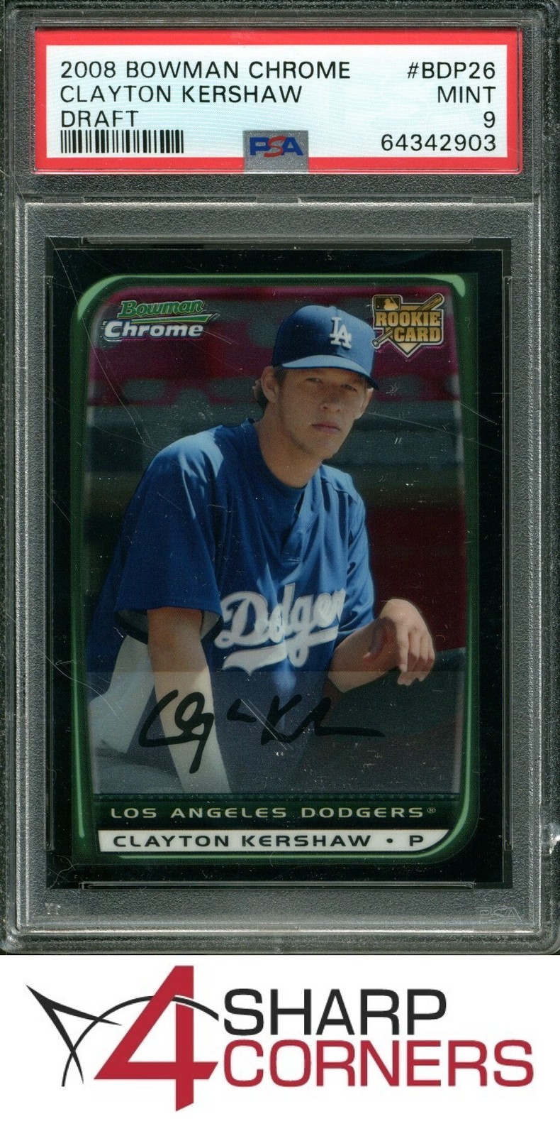 2008 BOWMAN CHROME DRAFT #BDP26 CLAYTON KERSHAW RC DODGERS PSA 9