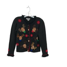Jack B. Quick Women Petite Small Cardigan Sweater Reindeer Ugly Christmas Vtg