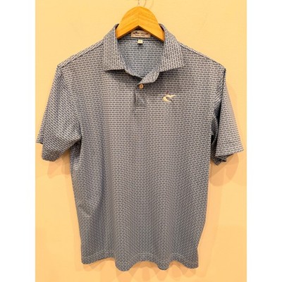 Peter Millar Summer Comfort Men Golf Polo  Blue Bicycle Print Embroidered Logo L