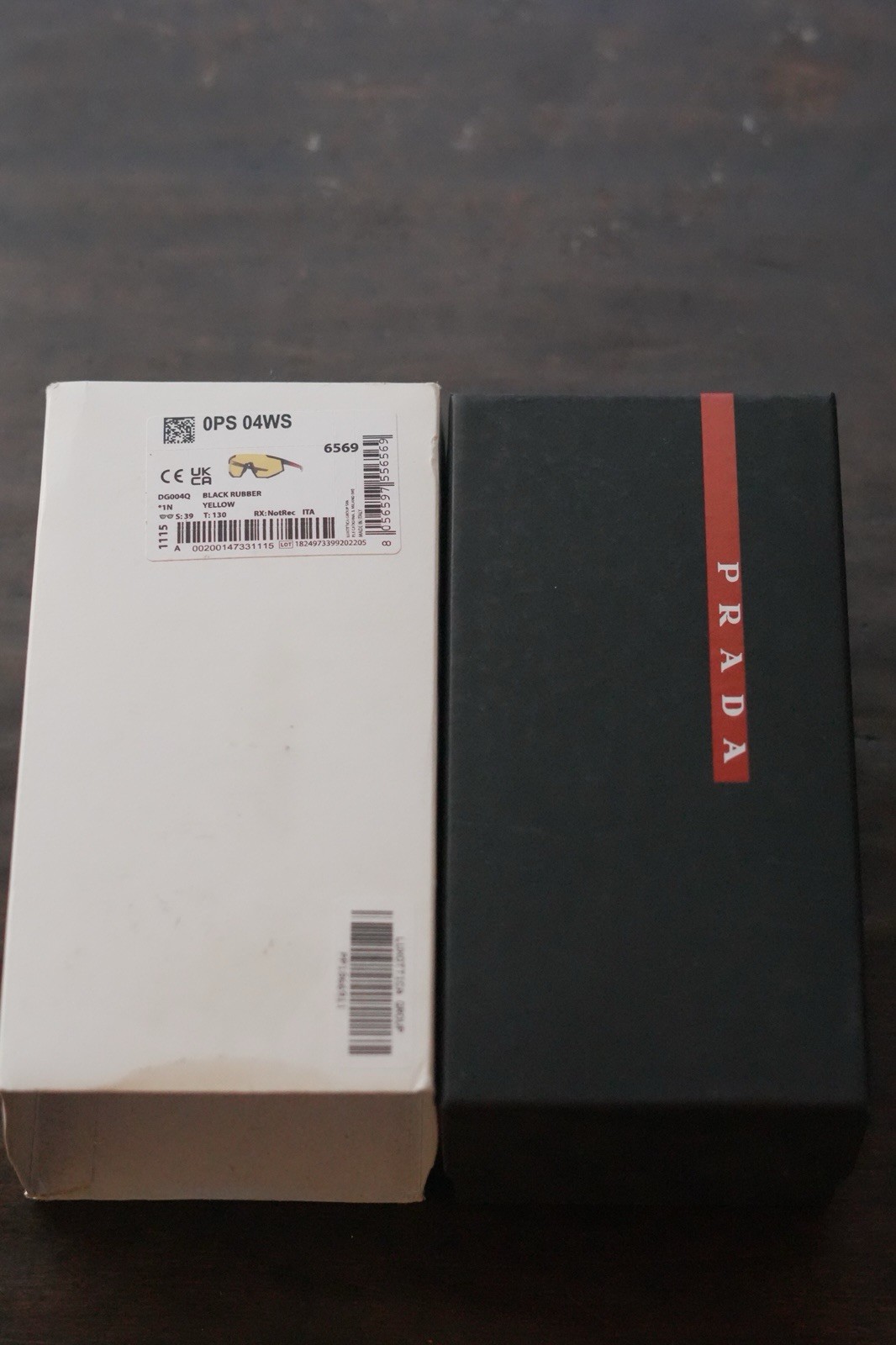 Prada SPS 04WS Shield Sunglasses Black Rubber Frame Yellow Tinted Lens thumbnail 5