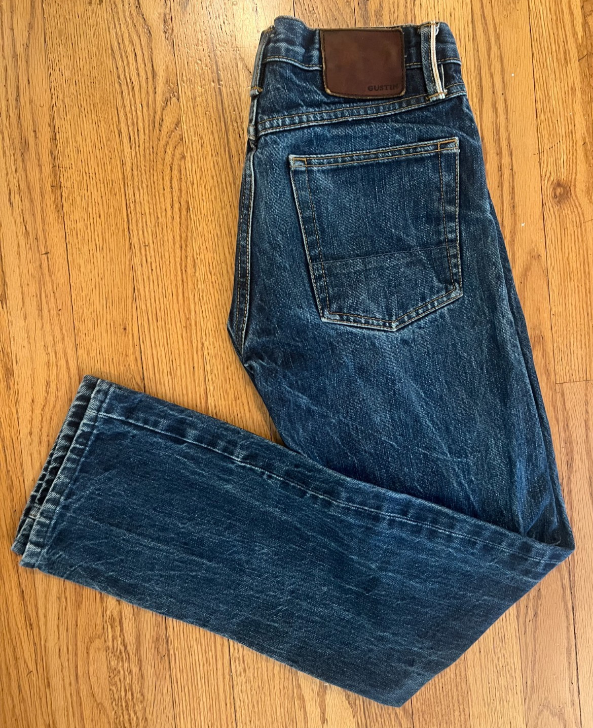 Gustin Selvedge Raw Denim Slim Fit Blue Jeans Mens Size 32 x 32 Made in USA Worn